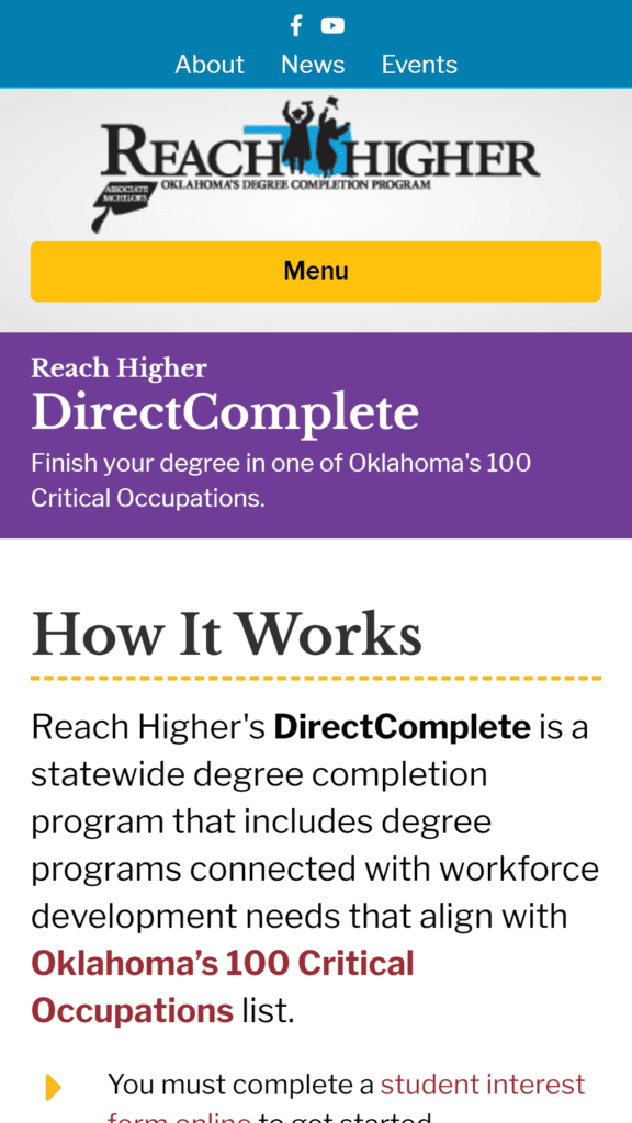 Reach Higher: DirectComplete - Mobile View